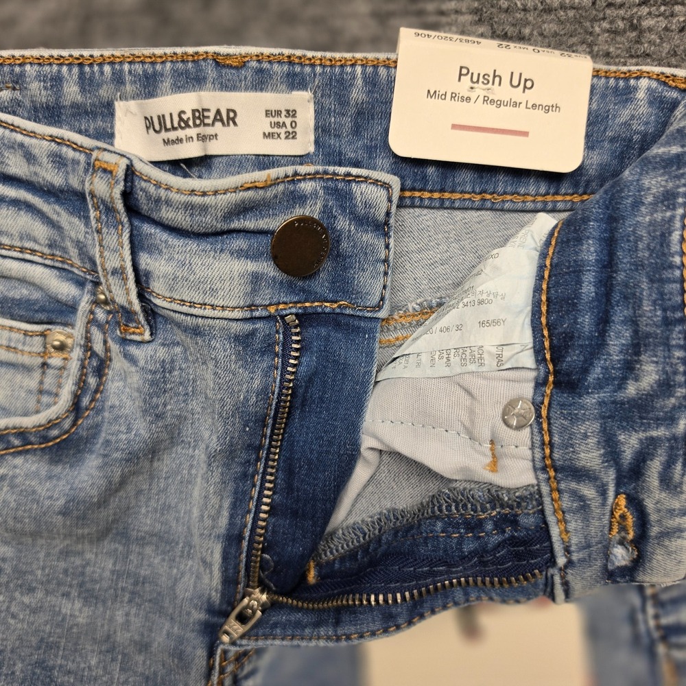 Pull&Bear Push Up Skinny Jeans NWT Womens Size 0 Light Blue Distressed Ripped - Picture 4 of 11